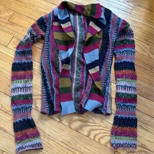 Vintage Multicolor Striped Open Cardigan with Shawl Collar